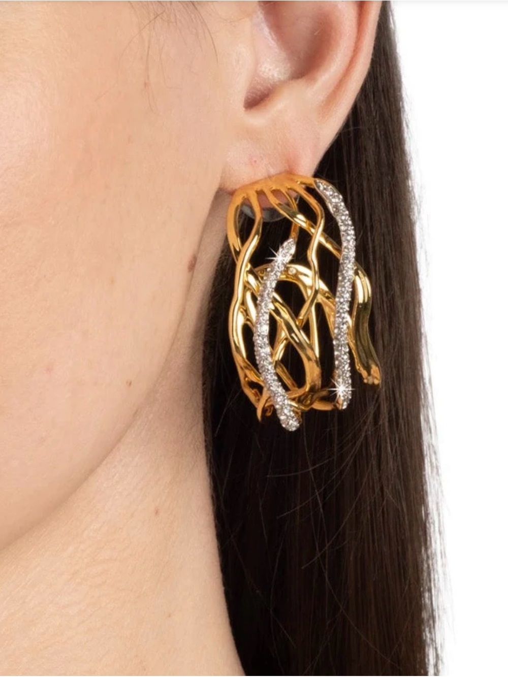 ALEXIS BITTAR Solanales Crystal Woven Hoop Earrings Gold Silver Clear JN28 AU